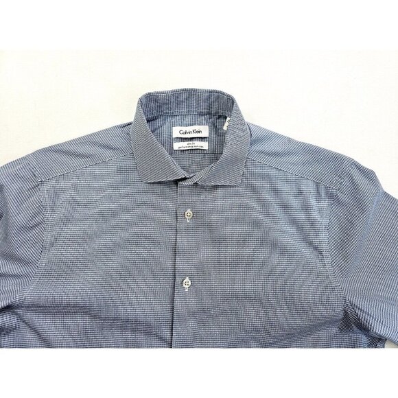 Calvin Klein Slim Fit Size 15 32-33 Blue White Check Performance Non Iron Shirt - Picture 12 of 12